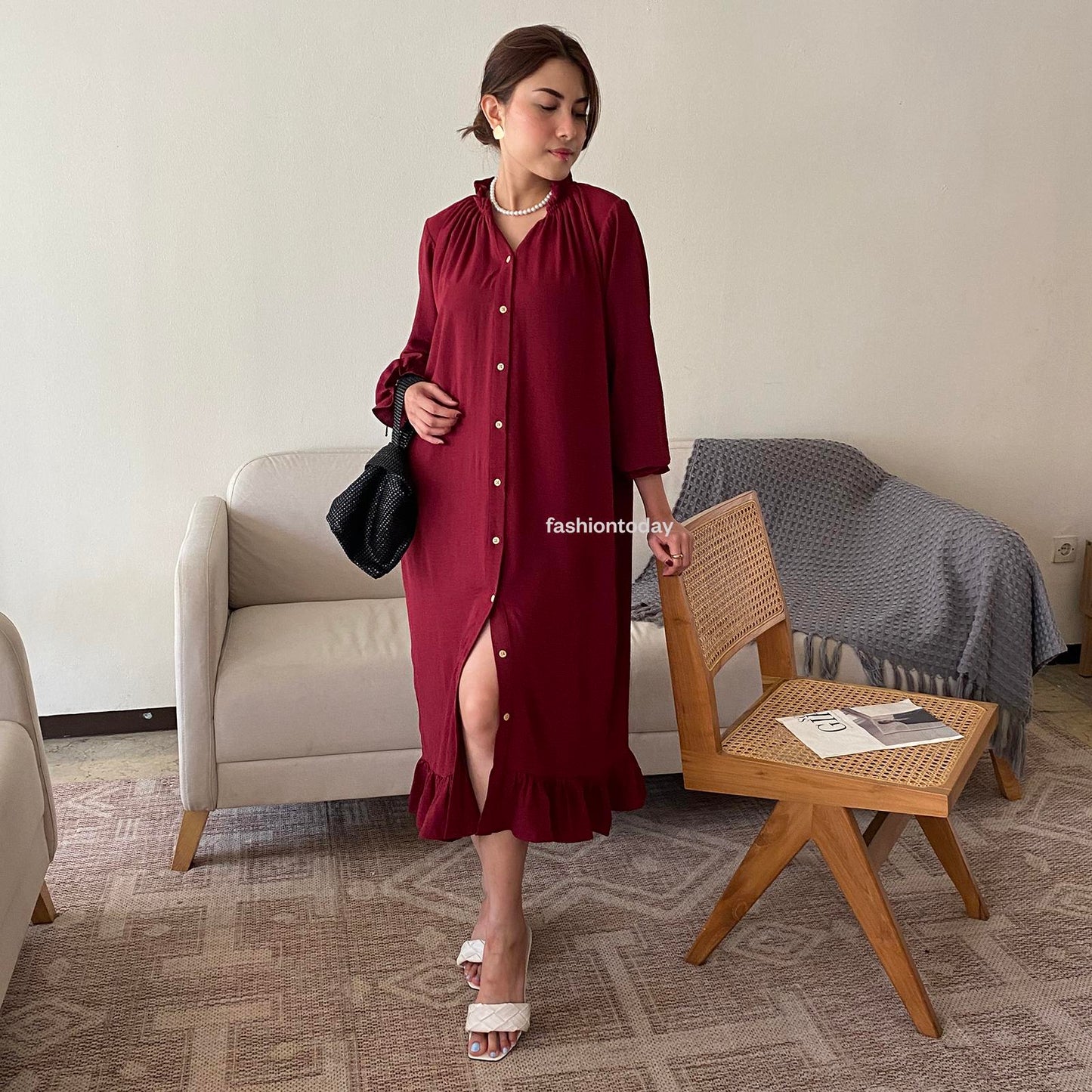 Ruffle Neck Dress Crinkle