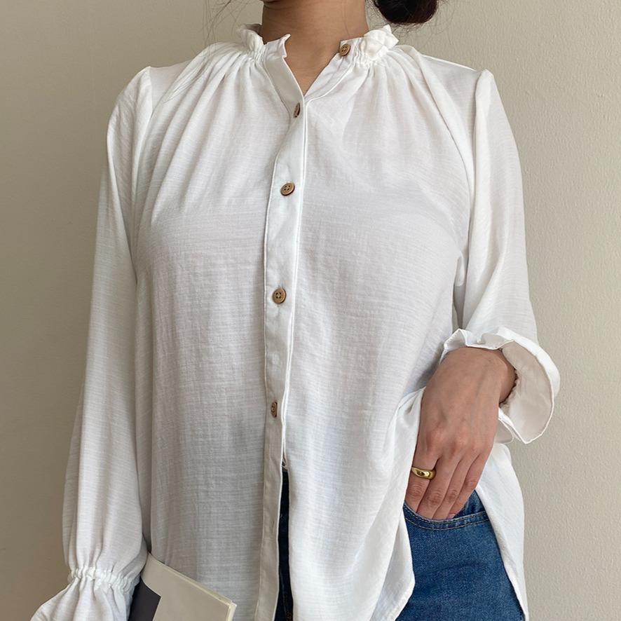 Ruffle Neck Blouse Crinkle