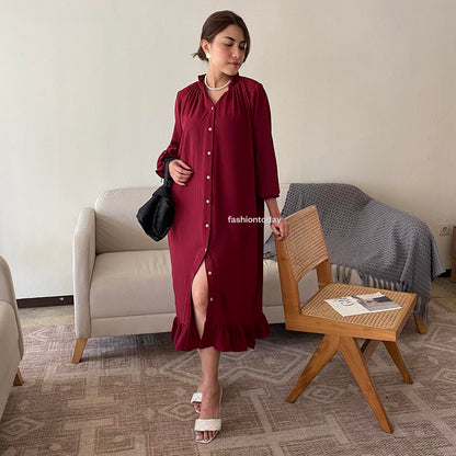 Ruffle Neck Dress Crinkle