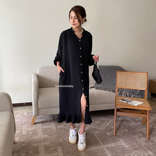 Ruffle Neck Dress Crinkle