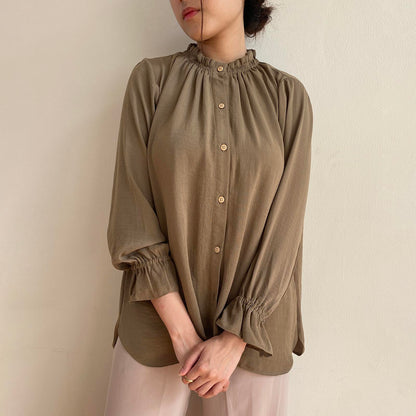 Ruffle Neck Blouse Crinkle