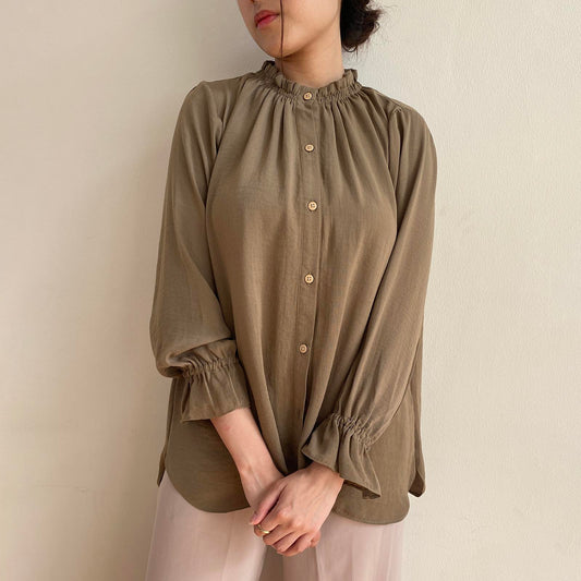 Ruffle Neck Blouse Crinkle